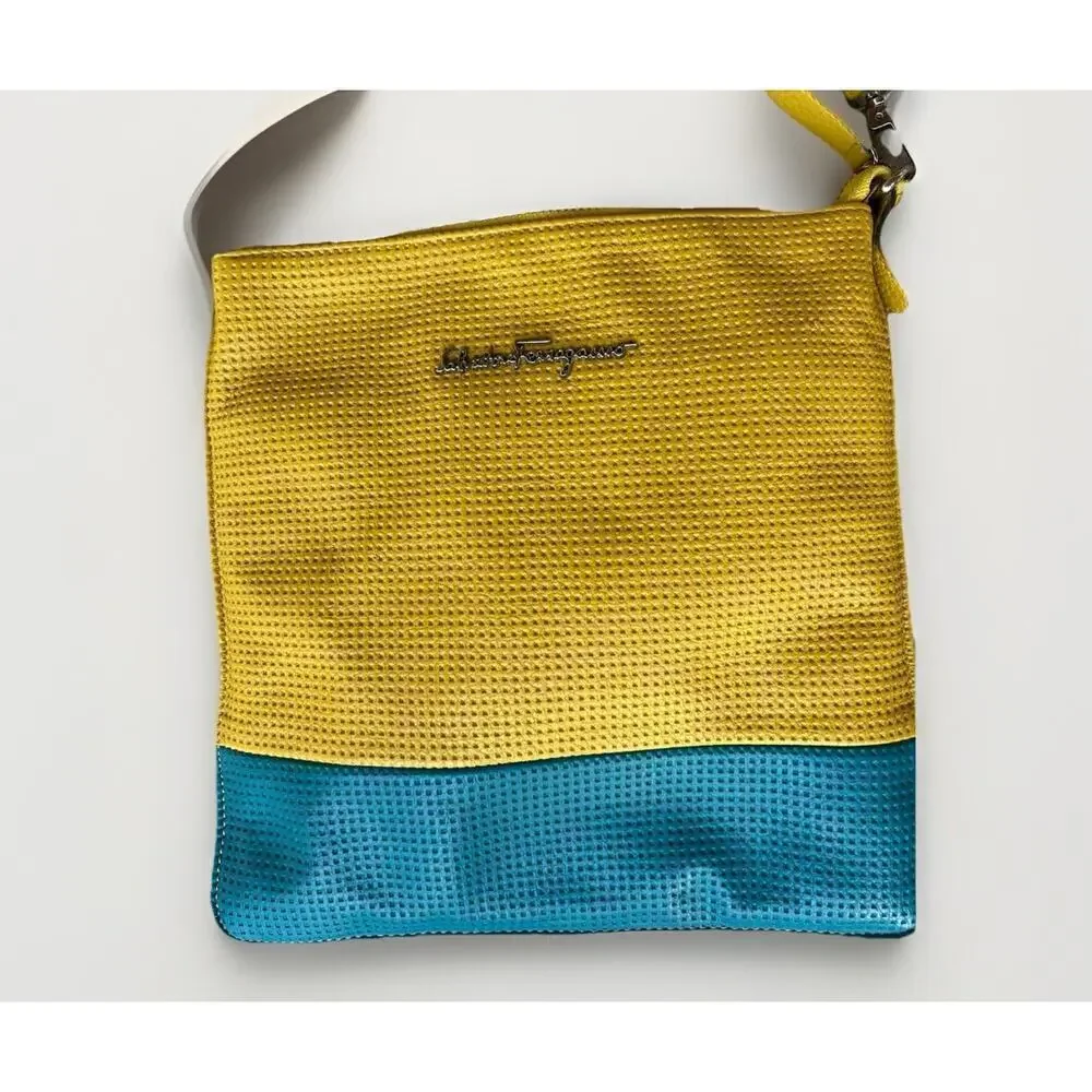 Salvatore Ferragamo Yellow Blue Color block Leather Women's Crossbody